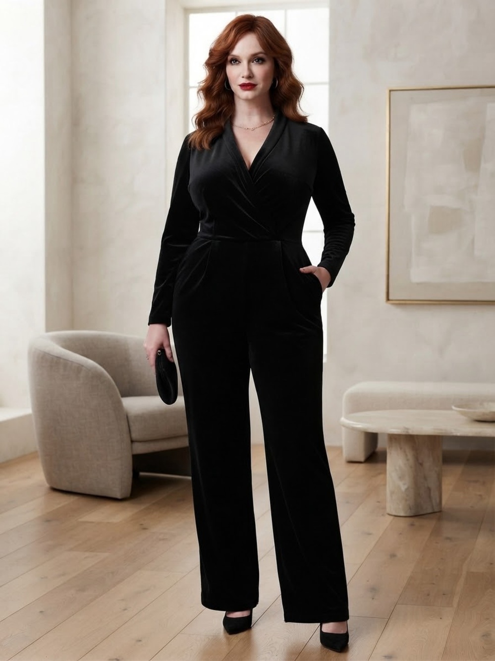 Vintage Y2K Studio 1 Women’s 16 Black Velvet Stretchy Jumpsuit